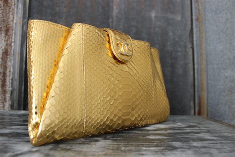 Python clutch bag Chanel Gold in Python 